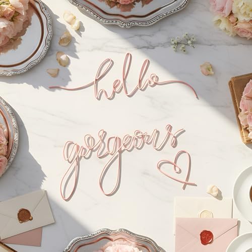 Hicarer Metal Hello Gorgeous Wall Art Minimalist Wall Decor, Light Pink - Image 3