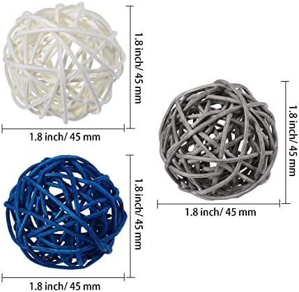Yaomiao 15 Pcs Decorative Wicker Rattan Ball, 1.8 in, Navy Blue Gray White - Image 3