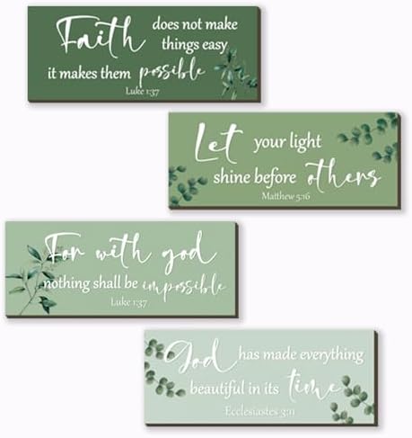 4 Pieces Christian Bible Verses Wall Decor Wooden Religious Art Green Sage Bathroom Decor Religious Gifts for Women Office Home Bedroom Bathroom Living Room(Green 10x4 Inches) by Unknown