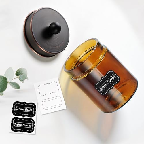 Amolliar Amber Glass Apothecary Jars Qtip Holder w/Metal Lids,ORB 2pc - Image 4