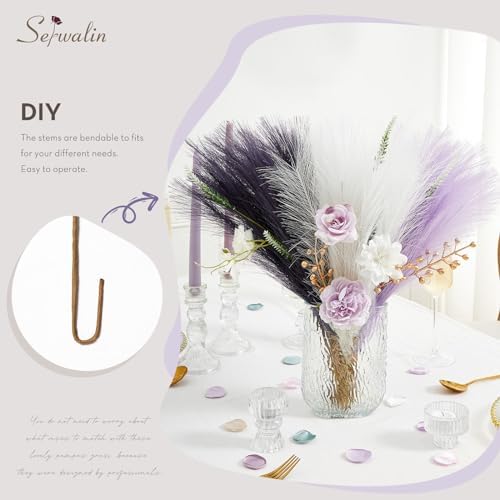 Serwalin 60PCS 17.7" Purple Pampas Grass Decor for Vase Filler Home Decor - Image 5
