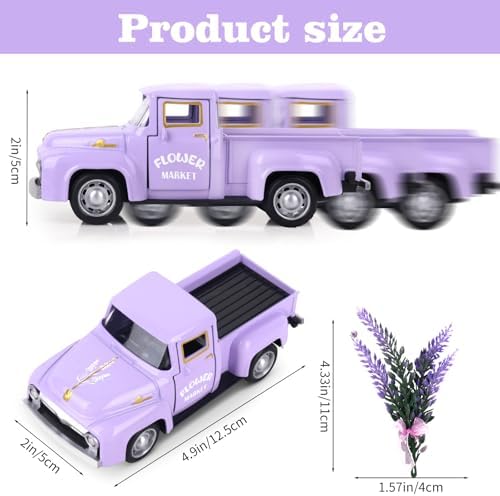 Lavender Metal Truck with Lavender Bouquet Farmhouse Vintage Mini Metal Truck Pickup Farm Tiered Tray Decor for Farmhouse Country Home Elegant Purple Pickup Table Decorations - Image 2