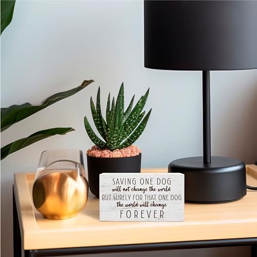 Dog Theme Wooden Block Sign - Saving The Dog Change The World - Rustic 5"X3" Pine Wood Plaque, Home & Garden Decor, Housewarming Gift For Friends, Desk & Tabletop, Shelf Accessories - A16 - Image 3