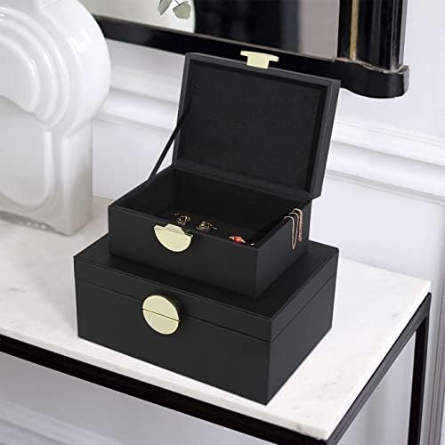 HofferRuffer Faux Leather Jewelry Boxes, Decorative Boxes Storage Accessory Organizer with Gold Hardware Decor, Classic Vegan Leather Set of 2 Pieces (Black) - Image 3