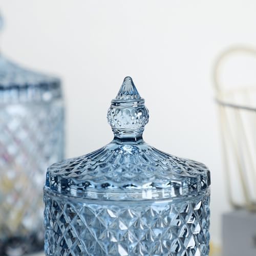 Sizikato Diamond Faceted Crystal Glass Candy Jar with Lid, Blue Decorative Jar, Jewelry Box, Cotton Swab Storage Holder. - Image 6
