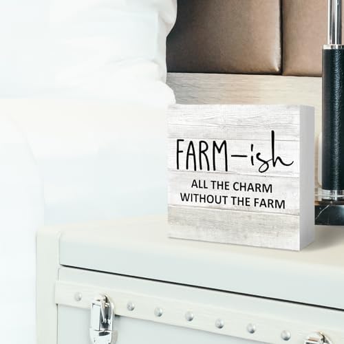 Rustic Farmhouse Wood Box Sign, Farmhouse Desk Shelf Decor, Farm-Ish All the Charm without the Farm Wooden Block Plaque Box Sign for Farmhouse Home Living Room Bedroom Table Decor - Image 6