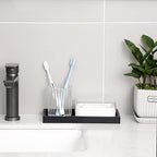 Silicone Bathroom Vanity Tray Dish Soap Holder Sink Organizer, Black - Image 2