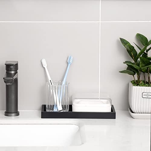 Silicone Bathroom Vanity Tray Dish Soap Holder Sink Organizer, Black - Image 2