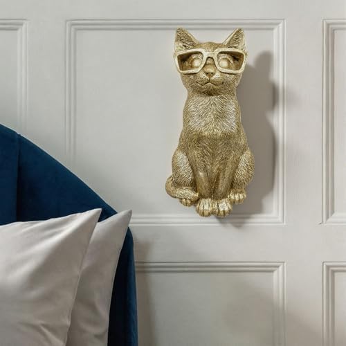 GUSFREUD Vintage Gold Animal Heads Sculptures Wall Art - Resin Faux Cat for Home Wall Decor, Cat Wall Hanging Decoration for Living Room, Bedroom & Kitchen, Unique Gift Idea - Image 5