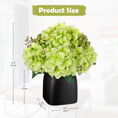 Briful Artificial Green Hydrangea Arrangement, Matte Black Vase Centerpiece - Image 5