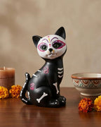 GoGnome Halloween Sugar Black Cat Skeleton Figurine, Cute Resin Statue with Skull Face & Skeleton Tabletop Decoration for Home Mantel Shelf (Black Cat) - Image 2