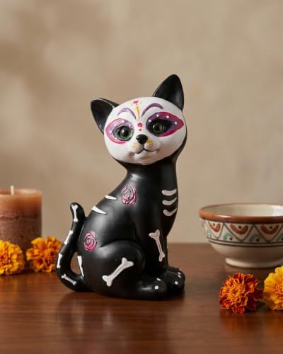 GoGnome Halloween Sugar Black Cat Skeleton Figurine, Cute Resin Statue with Skull Face & Skeleton Tabletop Decoration for Home Mantel Shelf (Black Cat) - Image 2