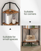 CHOEZON 6-Tier Corner Shelf, Industrial Corner Bookshelf, 71.2" Corner Storage Stand, Plant Stand Display Shelf, Corner Bookcase for Bedroom, Living Room, Home Office, Rustic Brown and Black TCJ11BF - Image 3