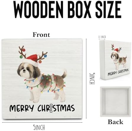 Shih Tzu Merry Christmas Wooden Box Sign Desk Decor, Shih Tzu Gifts, Christmas Dog Wood Block Sign for Home Bedroom Office Desk Table Shelf Wall Decorations, 5x5 Inch - Image 6