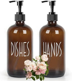 Dish Soap Dispenser with Plastic Pump for Kitchen - 16 OZ Glass Hand Soap Dispenser Set - Kitchen Bathroom Decor and Accessories (Dark Brown) by Ulable