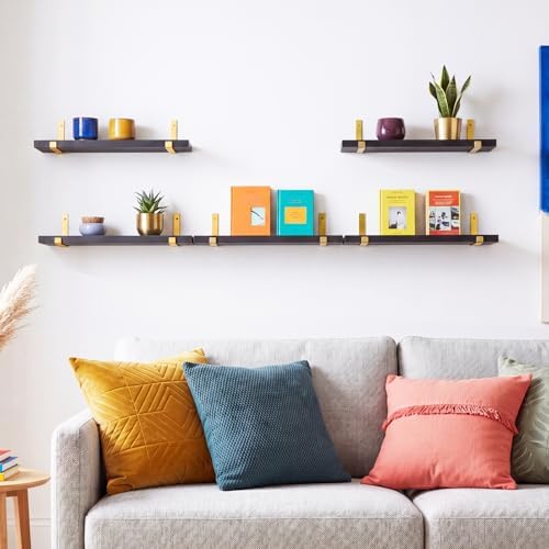 Fixwal Width 4.75 Inches Floating Wall Shelves, Set of 5, Black Gold - Image 6