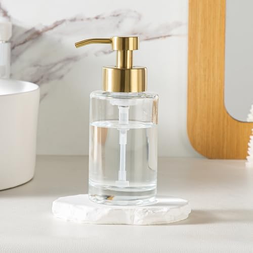 Enra Foaming Soap Dispenser, Clear Thick Glass Bottle Gold Pump Bathroom - Image 6