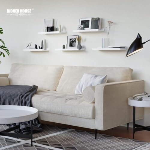 RICHER HOUSE 5-Set Floating Shelves with Lip, White Wall Mounted Wood Shelf - Image 2