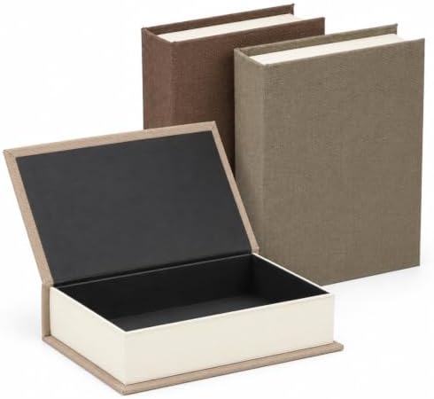 DECOR4SEASON Modern Linen and Wood Decorative Faux Book Boxes Set of 3, 10" - Image 2