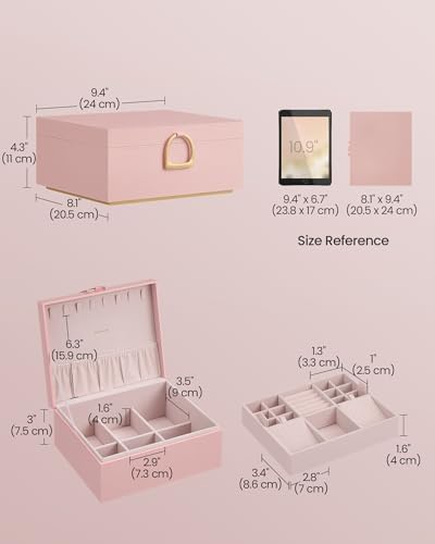 SONGMICS 2-Layer Jewelry Box with Handle, Removable Tray, Floating Effect - Image 5