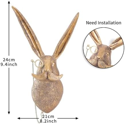 Joogour Head Wall Mount Decor,Resin Animal Sculptures，Art Deco Wall Hanging Decoration for Living Room Bedroom Officeroom Gift (Rabit) - Image 2