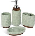 RQYIXI Ceramic Bathroom Accessories Set,Sage Green,4 Piece,Embossed Design by RQYIXI