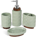 RQYIXI Ceramic Bathroom Accessories Set,Sage Green,4 Piece,Embossed Design by RQYIXI