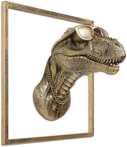JJALIGHTS Exquisite Resin Animal Head Wall Dragon Sculpture (Gift Metal Frame) - Imitation Copper Vintage Decor for Living Room, Bedroom & Office | Decorative Wall Hanging Art (Dinosaur) by JJALIGHTS