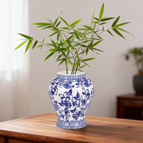 Small Chinoiserie Ginger Jar, 7.87 Inch Ceramic Blue and White Ginger Jar with Lid, Porcelain Ginger Jars Vase for Home, Living Room, Coffee Table, Shelf Decor (Blue&White) - Image 6