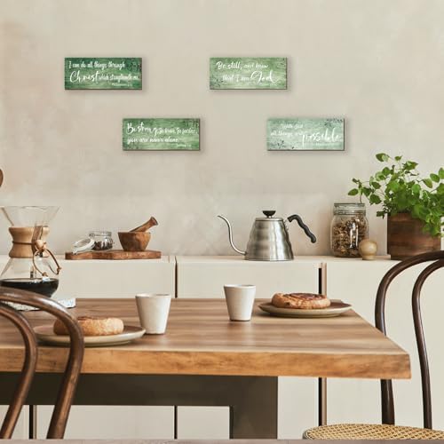 ZONWUTHY 4 Pieces Bible Verses Wall Decor Green Bathroom Decor Christian Signs Religious for Home Motivational Prayer Wall Art for Living Room Office Bedroom Bathroom(Green,10x4) - Image 6
