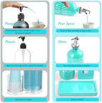 Turquoise Mouthwash Dispenser for Bathroom, 16 OZ Glass Mouthwash Dispenser with Wood Cup Holder and Tray, Mouth Wash Bottle Container, Teal Kitchen Bathroom Decor and Accessories - Image 5