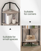 CHOEZON 4-Tier Corner Shelf, Industrial Corner Bookshelf, 47.6" Corner Storage Stand, Plant Stand Display Shelf, Corner Bookcase for Bedroom, Living Room, Home Office, Greige and Black TCJ09BG - Image 3