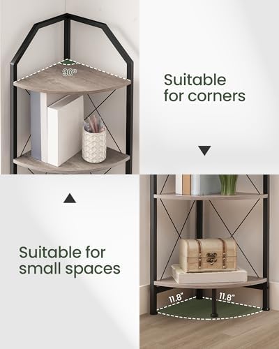 CHOEZON 4-Tier Corner Shelf, Industrial Corner Bookshelf, 47.6" Corner Storage Stand, Plant Stand Display Shelf, Corner Bookcase for Bedroom, Living Room, Home Office, Greige and Black TCJ09BG - Image 3