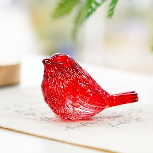 Red Crystal Bird Figurine Hand Blown Glass Collectible Decor - Image 2
