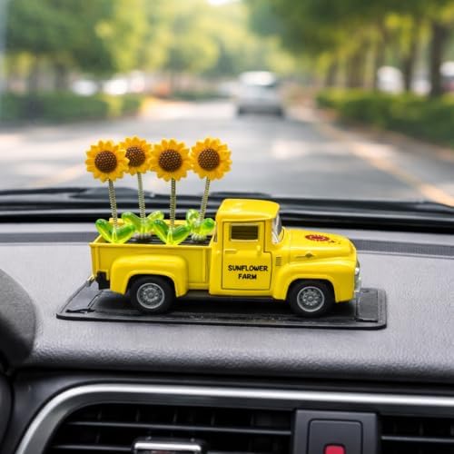 Sunflower Farm Truck Decor, 5.7 Inch Vintage Metal Pickup Tabletop Decor - Image 2