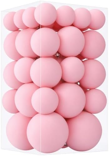 46Pcs Velvet Christmas Ball Ornaments Set - Flocked Shatterproof Christmas Tree Decorations Classic Hanging Ornaments with Rope for Xmas Wreath Holiday Home Decor (Multi-Size, Pink) by Unknown