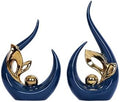 2 PCS Navy Blue Gold Home Decor Accent Ceramic Statue Abstract Sculpture Centerpieces Mid Century Modern Decor for Tables Coffee Table top Decorations for Living Room Desktop Shelf Dining Room Kitchen by Dlfghos