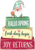 Spring Decoration Wooden Tiered Tray Decor – Rustic Hallo Spring Stacked Block Sign with Spring Gnome Topper – Farmhouse Tabletop Spring Decor for Living Room Shelf Kitchen Seasonal Home Display by Unknown