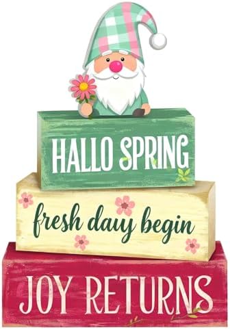 Spring Decoration Wooden Tiered Tray Decor – Rustic Hallo Spring Stacked Block Sign with Spring Gnome Topper – Farmhouse Tabletop Spring Decor for Living Room Shelf Kitchen Seasonal Home Display by Unknown