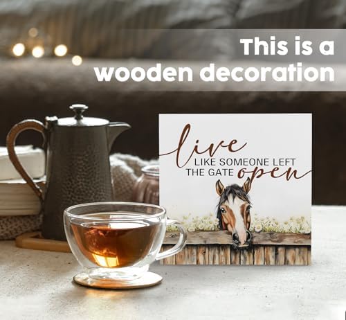 Horse Signs - Farm Cottagecore Animal Office Kitchen Bedroom Decor,Rustic Farmhouse Live like Someone Left the Gate Open Home Decor Wooden Signs,Horse Gifts for Women,8x8 - Image 2