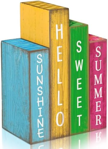 Lineshading 4 Pcs Summer Table Decoration Wooden Book Hawaii Beach Sign by Lineshading