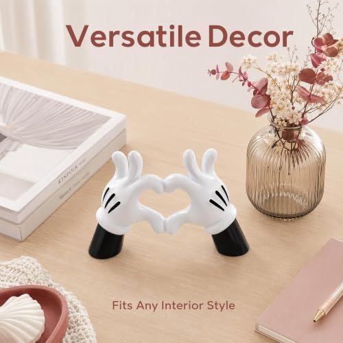 Black White Resin Cartoon Heart Hand Figurine Minimalist Home Decor - Image 5