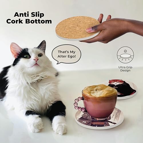 Ninja Cat Coasters Set of 6 - Cat Gifts for Men Anime Decor, Funny Coasters - Image 5