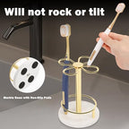Toothbrush Holder Stand for Bathroom, Metal Toothbrush Organizer with Marble Base, Toothbrush Storage Collection for Family, Suitable for Home Hotel Countertop Vanity (Small, Gold) - Image 4