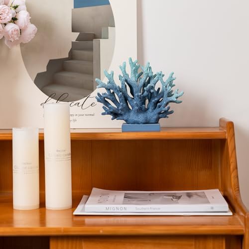 5.8" H Blue Coral Decor, Resin Coral Statue, Nautical Decorations for Home, Beach/Coastal/Ocean Themed Cabinet Shelf Tabletop Decor - Image 2