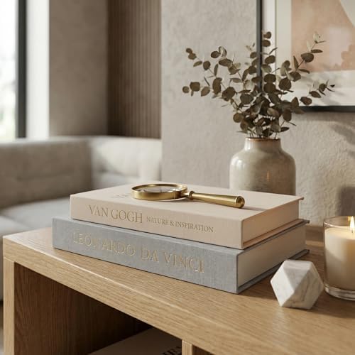 Aesthetic Decorative Books - Set of 2 Linen Boxes with Gold Lettering, Enhance Your Coffee Table, Bookshelf or Mantle Decor - Fake/Faux Books for Home Decoration, Photo & Keepsake Storage - Image 2