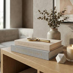 Aesthetic Decorative Books - Set of 2 Linen Boxes with Gold Lettering, Enhance Your Coffee Table, Bookshelf or Mantle Decor - Fake/Faux Books for Home Decoration, Photo & Keepsake Storage - Image 2