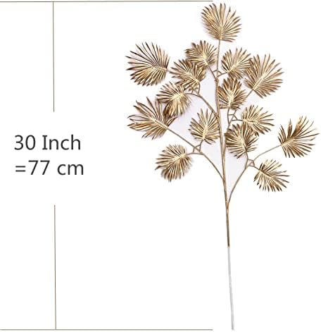 Artificial Golden Plants for Christmas Decor, Tall 30 Inch Faux Palm Leaves Plastic Fan Leaf Fake Tropical Monstera Tree for Indoor Outdoor Wedding Party Big Vase Filler DIY Decoration - Gold 2 Pack - Image 5