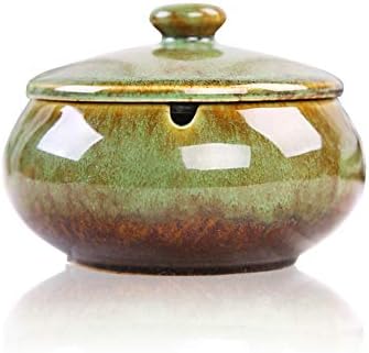 Lependor Ceramic Ashtray with Lids, Windproof, Cigarette Ashtray for Indoor or Outdoor Use，Ash Holder for Smokers,Desktop Smoking Ash Tray for Home Office Decoration - Green by Lependor