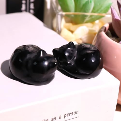 QINJIEJIE Black Obsidian Cat Decor Crystals and Healing Stones Figurine - Image 5